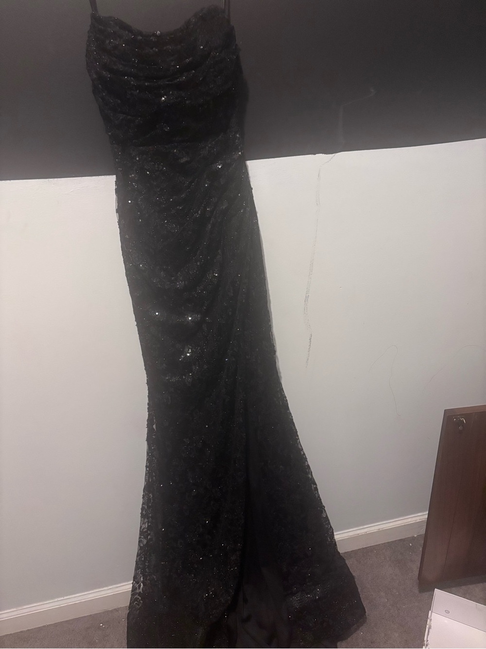 Strapless Black Sequin Evening Dress